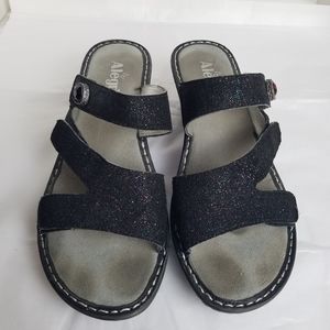 Alegria Wedge Sandals 10 41 Leather Glitter Black